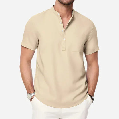 Men's Short Sleeve Henley Shirt – Mikko - Khaki