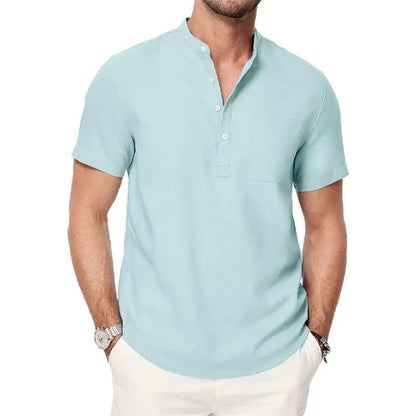 Men's Short Sleeve Henley Shirt – Mikko - Light Blue