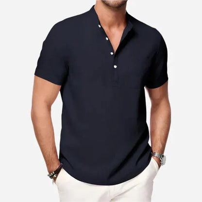 Men's Short Sleeve Henley Shirt – Mikko - Navy Blue
