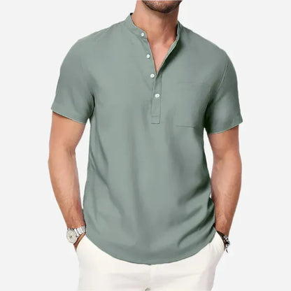 Men's Short Sleeve Henley Shirt – Mikko - Sage Green
