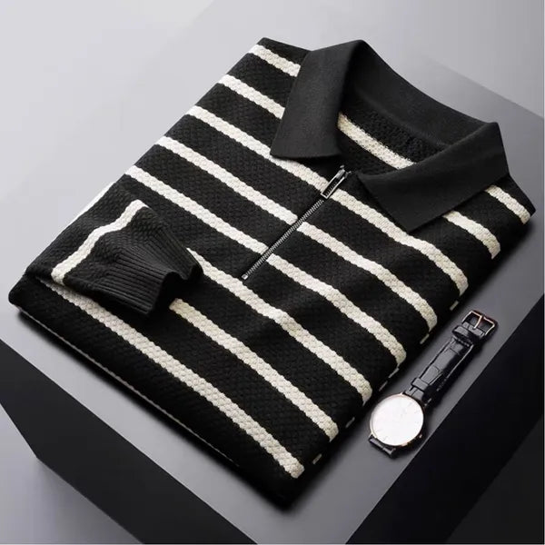 Men's Zip Long Sleeve Polo Shirt – Miles - Black