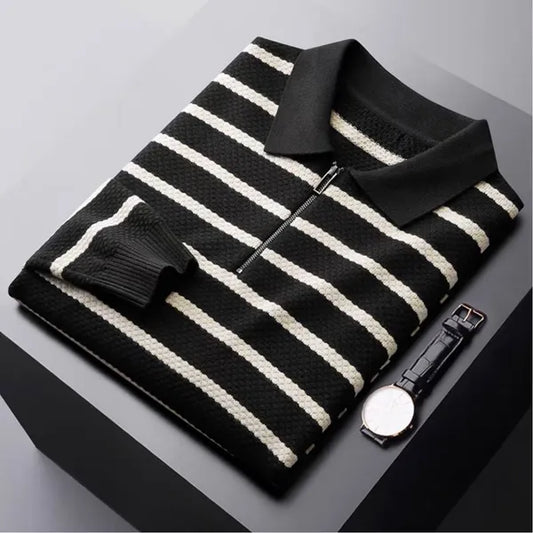 Men's Zip Long Sleeve Polo Shirt – Miles - Black
