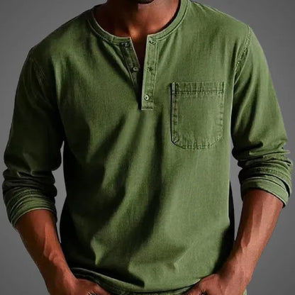 Men's Long Sleeve Henley Shirt – Nataniel - Army Green