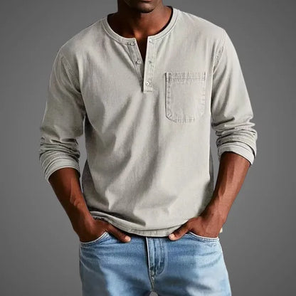 Men's Long Sleeve Henley Shirt – Nataniel - Beige