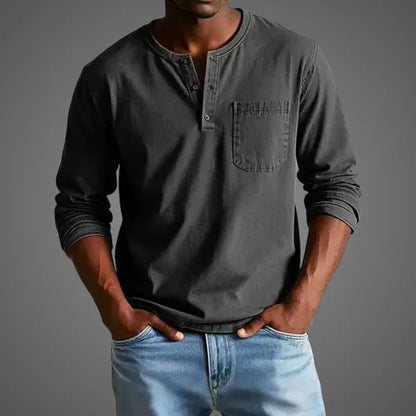 Men's Long Sleeve Henley Shirt – Nataniel - Black