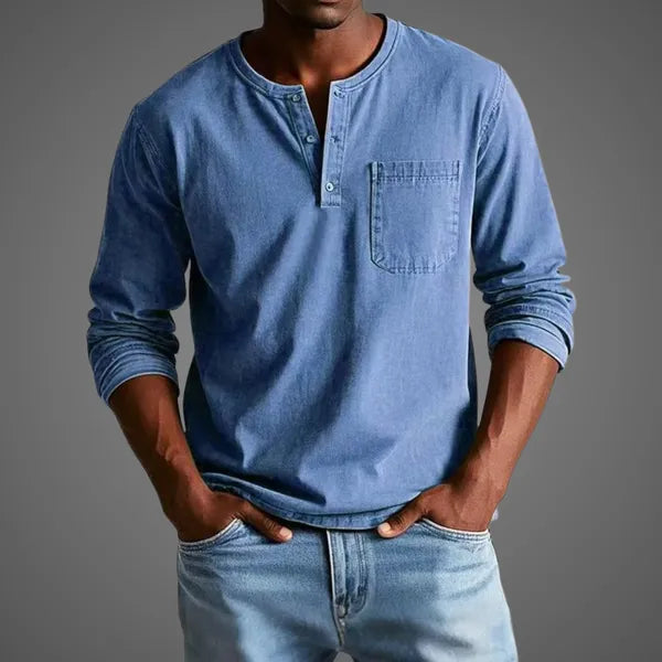 Men's Long Sleeve Henley Shirt – Nataniel - Blue
