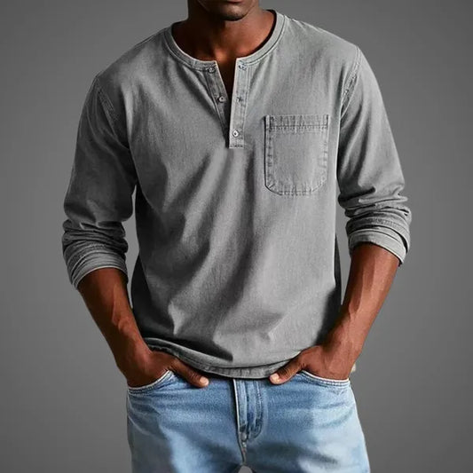 Men's Long Sleeve Henley Shirt – Nataniel - Gray