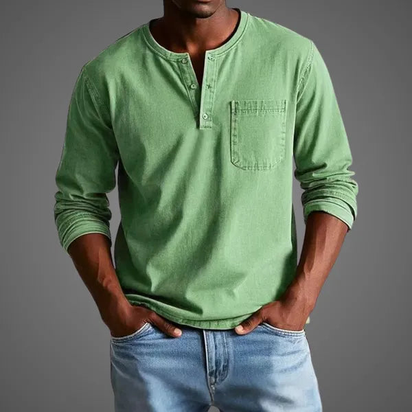 Men's Long Sleeve Henley Shirt – Nataniel - Green