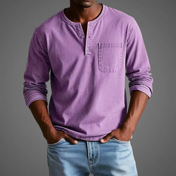 Men's Long Sleeve Henley Shirt – Nataniel - Purple