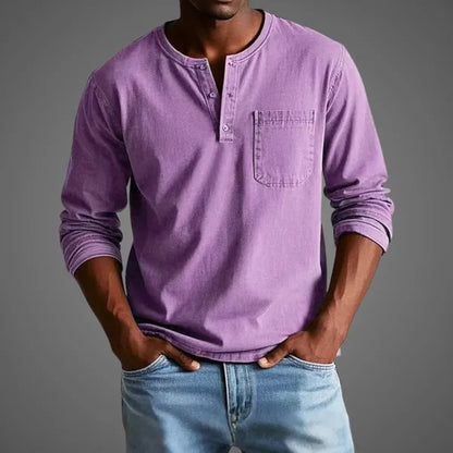 Men's Long Sleeve Henley Shirt – Nataniel - Purple