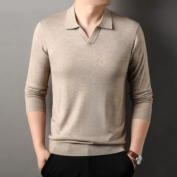 Men's Refined Long Sleeve Polo Shirt – Neil - Beige 2