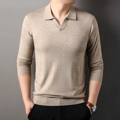 Men's Refined Long Sleeve Polo Shirt – Neil - Beige 2