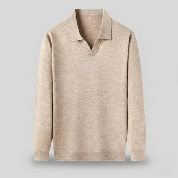 Men's Refined Long Sleeve Polo Shirt – Neil - Beige 3