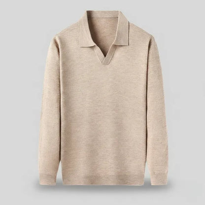 Men's Refined Long Sleeve Polo Shirt – Neil - Beige 3