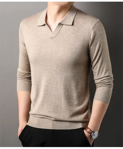Men's Refined Long Sleeve Polo Shirt – Neil - Beige 4