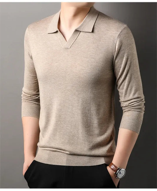 Men's Refined Long Sleeve Polo Shirt – Neil - Beige