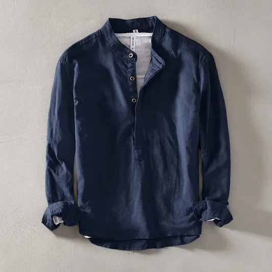 Men's Everyday Long Sleeve Henley – Nevio - Navy Blue