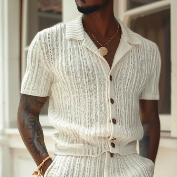 Men's Knit Shirt & Shorts Set – Nico - Ivory 2