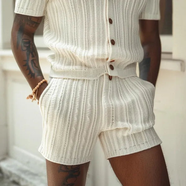 Men's Knit Shirt & Shorts Set – Nico - Ivory 3
