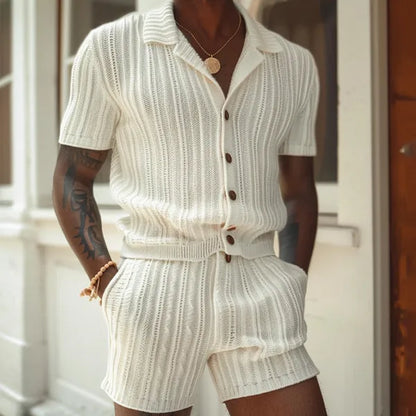 Men's Knit Shirt & Shorts Set – Nico - Ivory 4