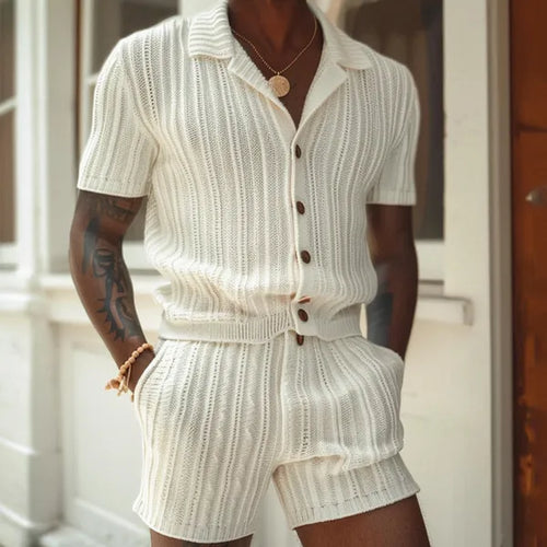 Men's Knit Shirt & Shorts Set – Nico - Ivory