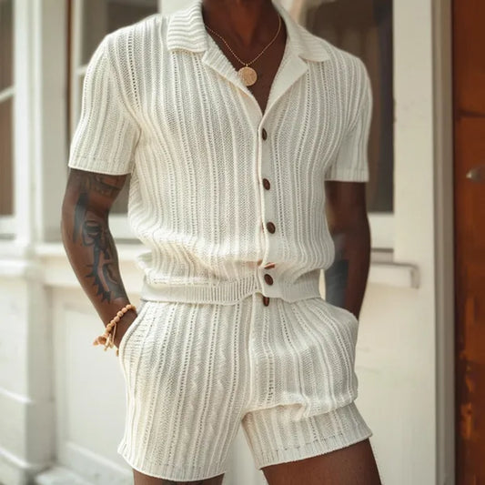 Men's Knit Shirt & Shorts Set – Nico - Ivory