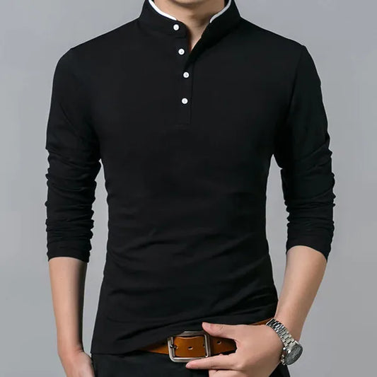 Men's Henley Long Sleeve Polo Shirt – Nigel - Black