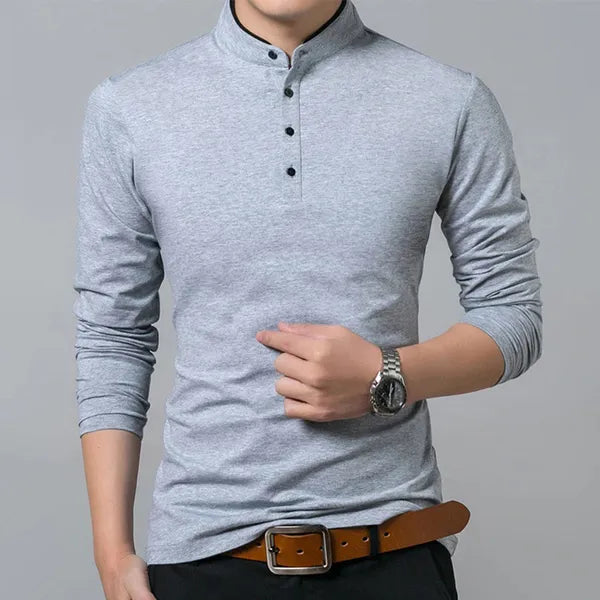 Men's Henley Long Sleeve Polo Shirt – Nigel - Gray