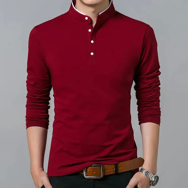 Men's Henley Long Sleeve Polo Shirt – Nigel - Red