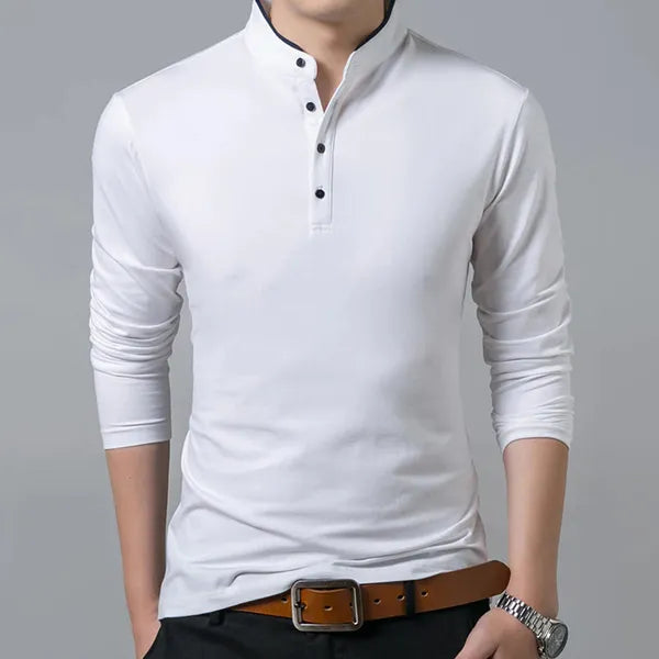 Men's Henley Long Sleeve Polo Shirt – Nigel - White