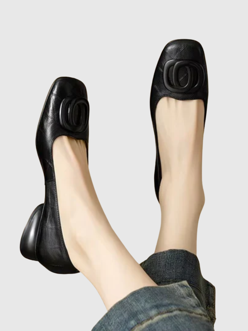 Odette leather flats – square toe with hardware detail