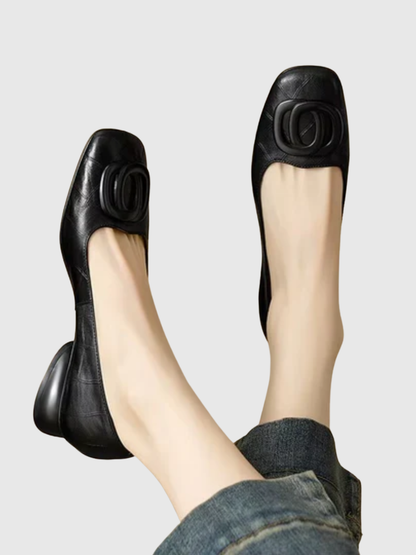 Odette leather flats – square toe with hardware detail