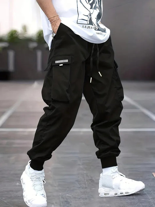Men's Cuffed Ankle Cargo Joggers – Oliver - Black
