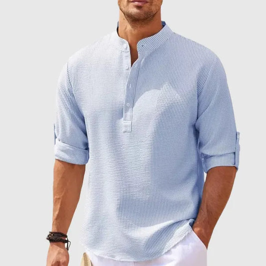 Men's Seersucker Long Sleeve Shirt – Orlando - Light Blue