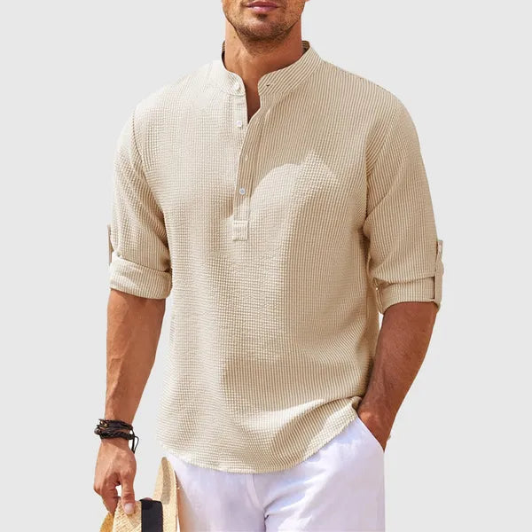 Men's Seersucker Long Sleeve Shirt – Orlando - Light Yellow