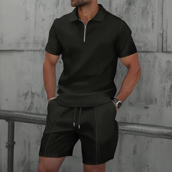 Men's Quarter-Zip Polo Set – Oscar - Black