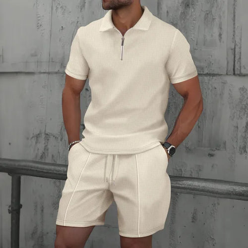 Men's Quarter-Zip Polo Set – Oscar - Light Beige