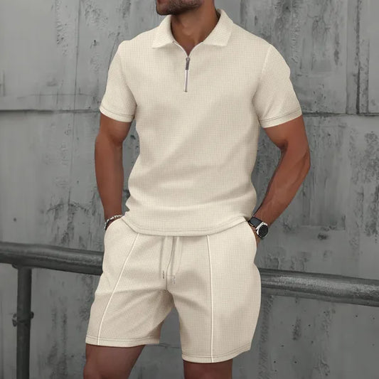 Men's Quarter-Zip Polo Set – Oscar - Light Beige