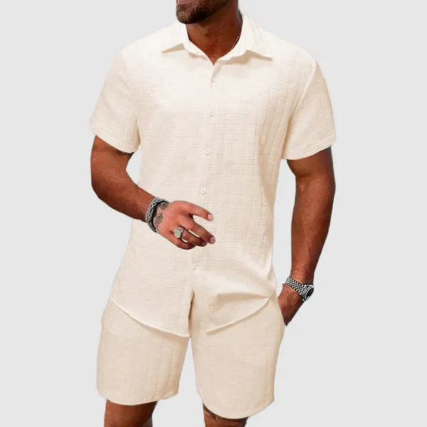Men's Jacquard Short Sleeve Two-Piece Set – Otto - Beige 2