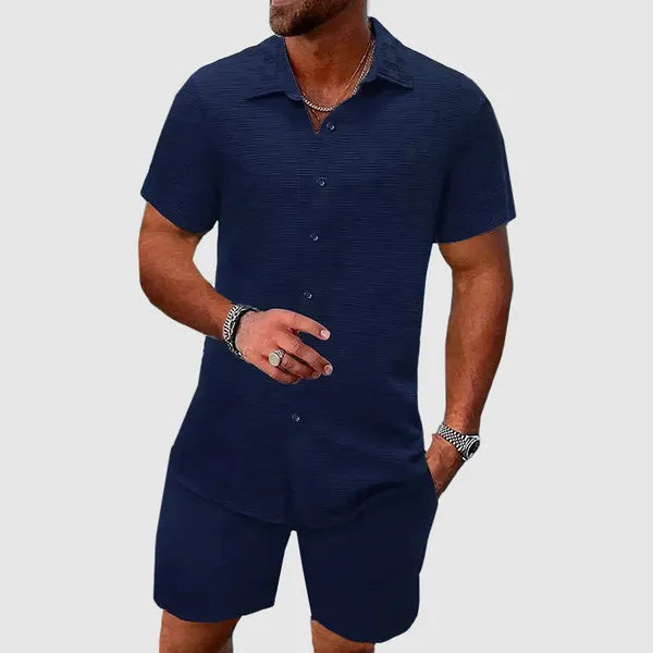 Men's Jacquard Short Sleeve Two-Piece Set – Otto - Blue