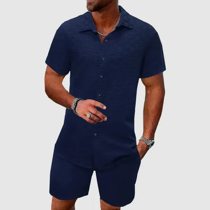 Men's Jacquard Short Sleeve Two-Piece Set – Otto - Blue