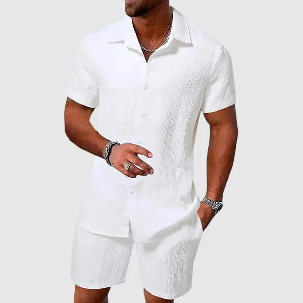Men's Jacquard Short Sleeve Two-Piece Set – Otto - White