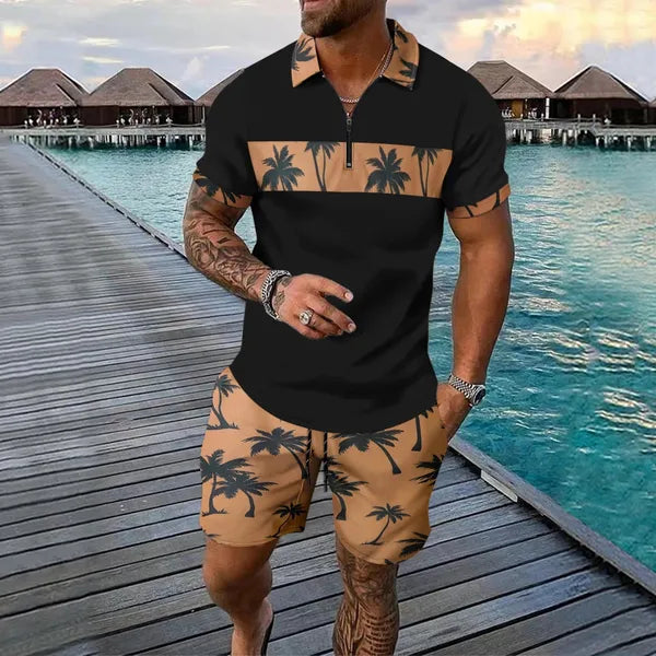 Men's Palm Print Short Sleeve Set – Pascal - Brown