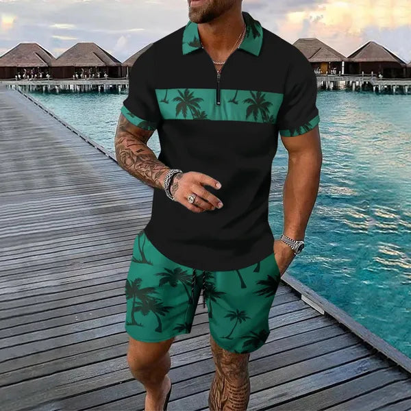 Men's Palm Print Short Sleeve Set – Pascal - Green
