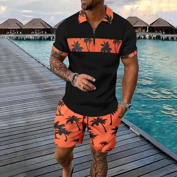 Men's Palm Print Short Sleeve Set – Pascal - Orange