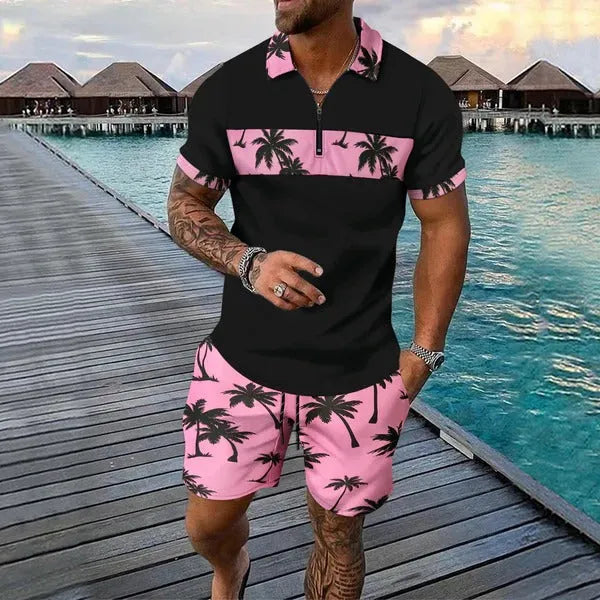 Men's Palm Print Short Sleeve Set – Pascal - Pink