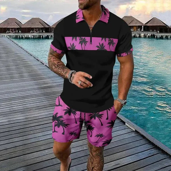 Men's Palm Print Short Sleeve Set – Pascal - Purple