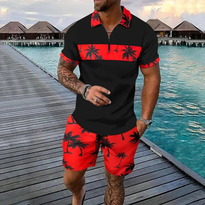 Men's Palm Print Short Sleeve Set – Pascal - Red
