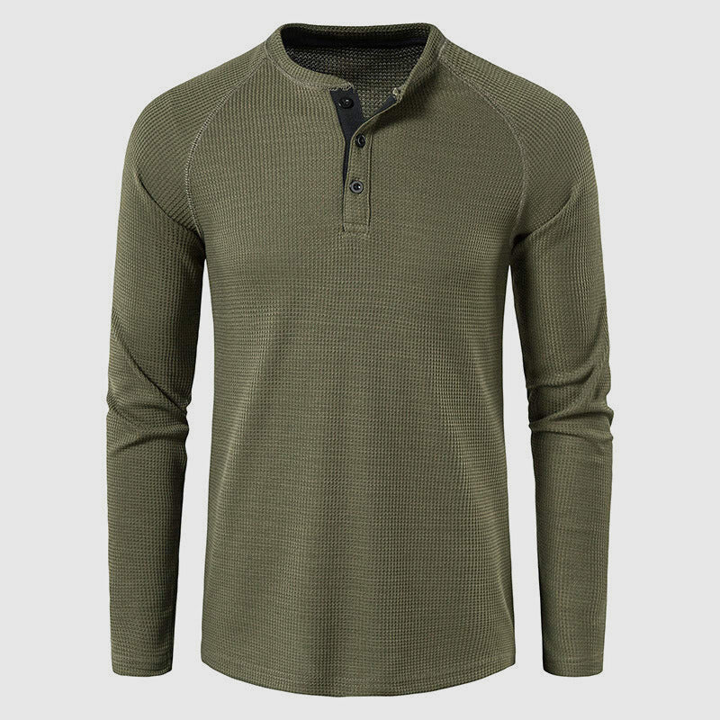 Men's Knit Long Sleeve Henley – Petrus - Army Green 2