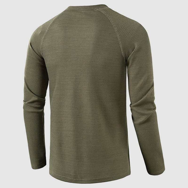 Men's Knit Long Sleeve Henley – Petrus - Army Green 3